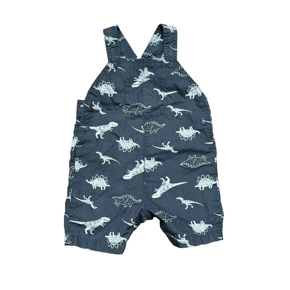 Carter's Dinosaur Overalls Shortalls Gray Size 12M Snaps - Picture 1 of 6